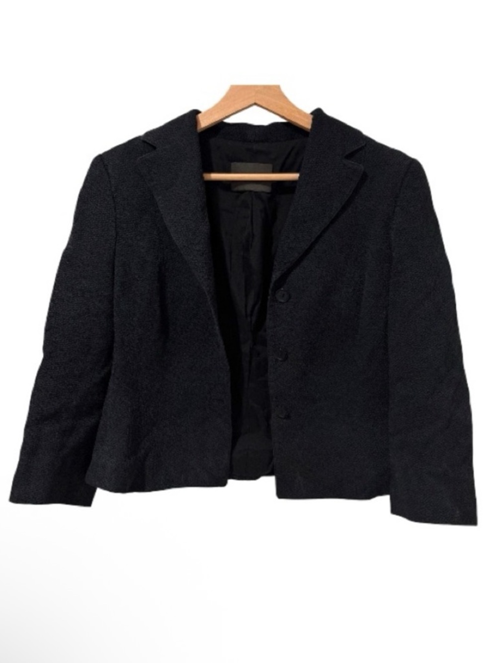 Kulson Black Wool Textured Cropped Blazer Jacket